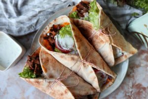 Libanese wrap met steak en zoete aardappel